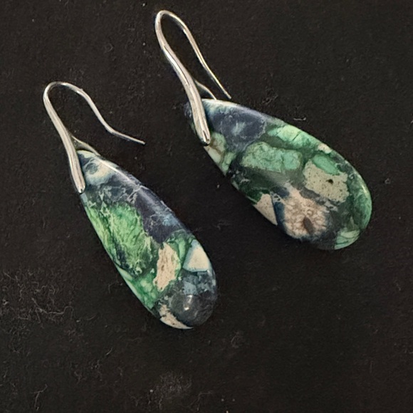 Jewelry - Artisan Natural Stone Sea Sediment Green and Blue Stone Earrings